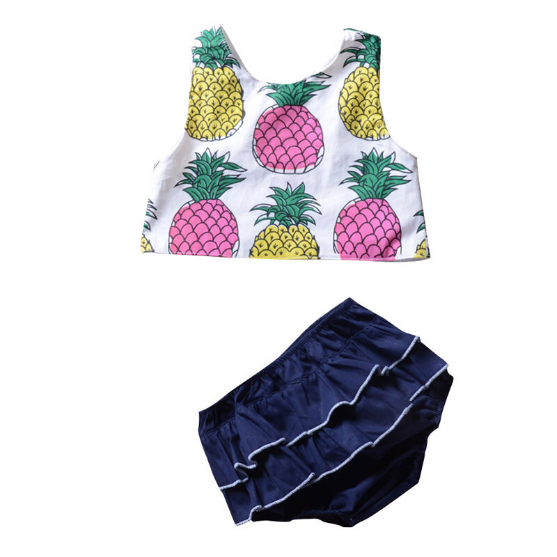 

Pineapple Printed Baby Sleeveless Summer Set Vest + Short Pants For 0-24M, White