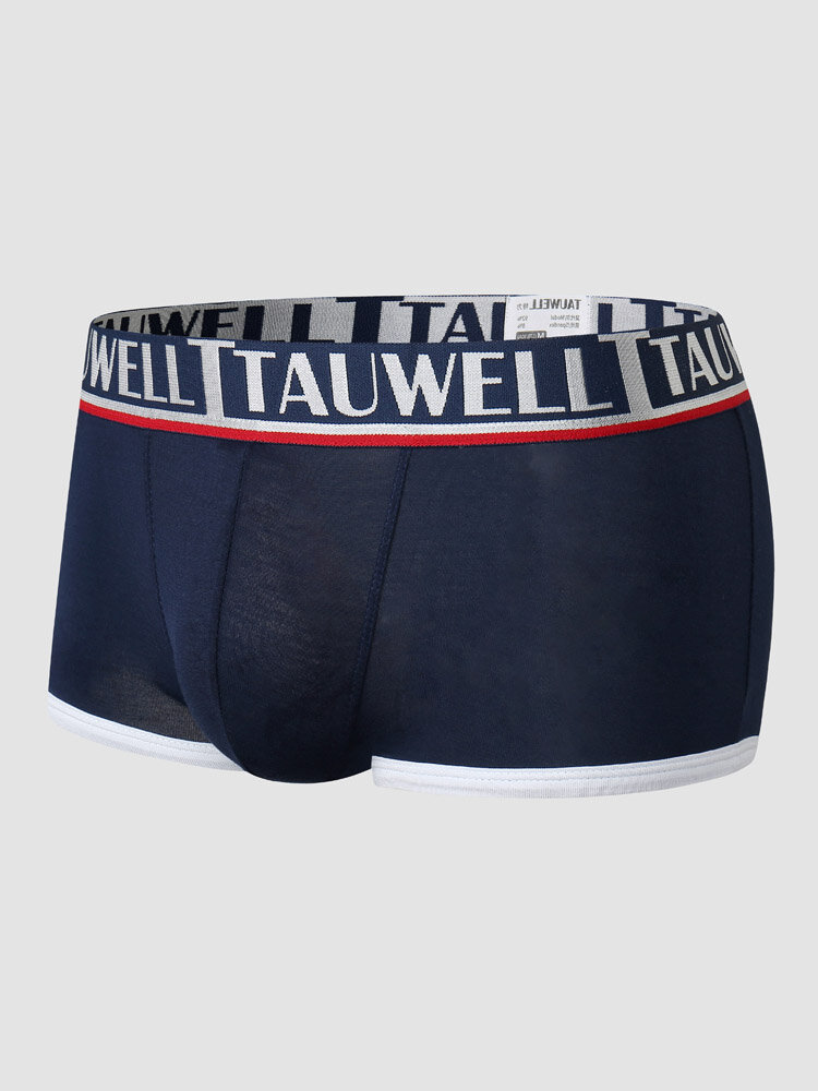 

Men Modal Contrast Trim Letter Waistband Breathable U Pouches Boxers Brief, White;red;navy