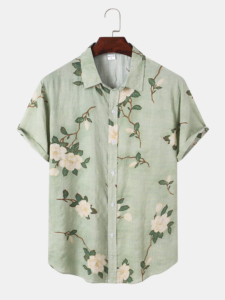 Mens Flower Printed Button Up Holiday Short Sleeve Shirts