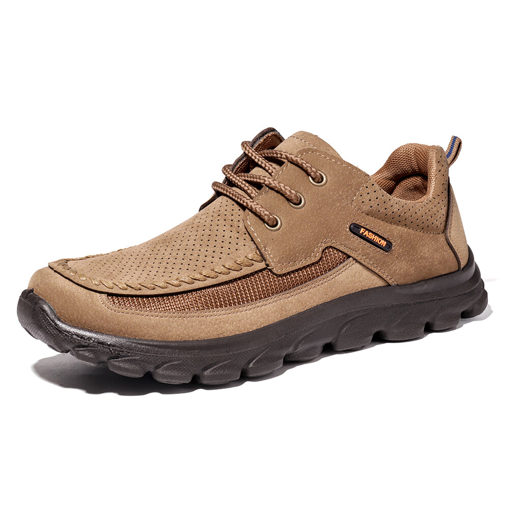 Men Microfiber Leather Non Slip Hand Stitching Comfy Casual Shoes 