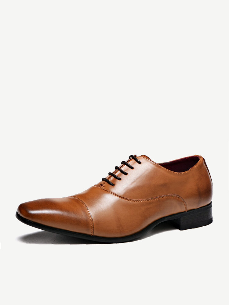Men PU Leather Non Slip Cap Toe Business Casual Formal Dress Shoes 