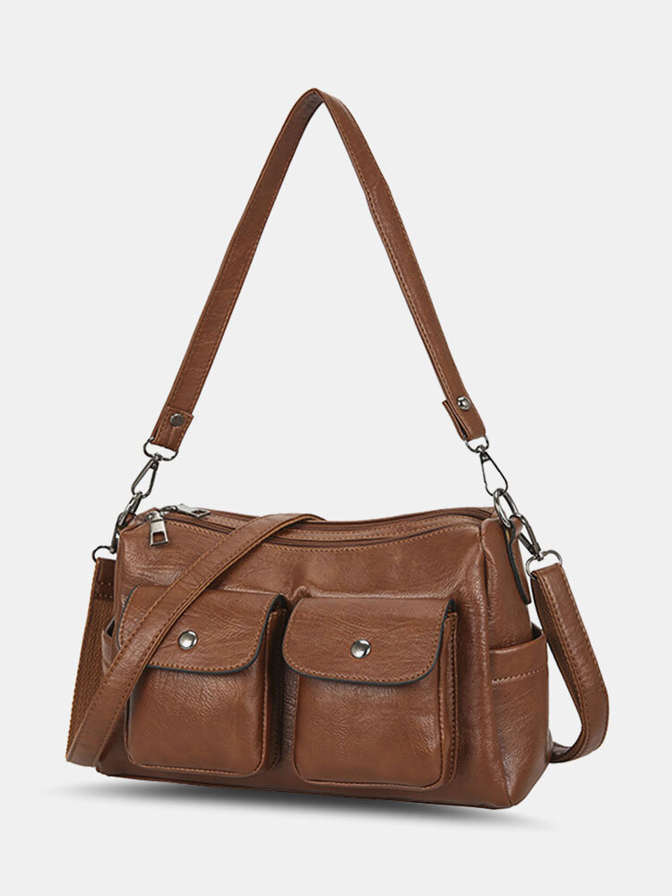 Women PU Leather Large Capacity Multi-pocket Vintage 6.5 Inch Phone Bag Crossbody Bags Shoulder Bag