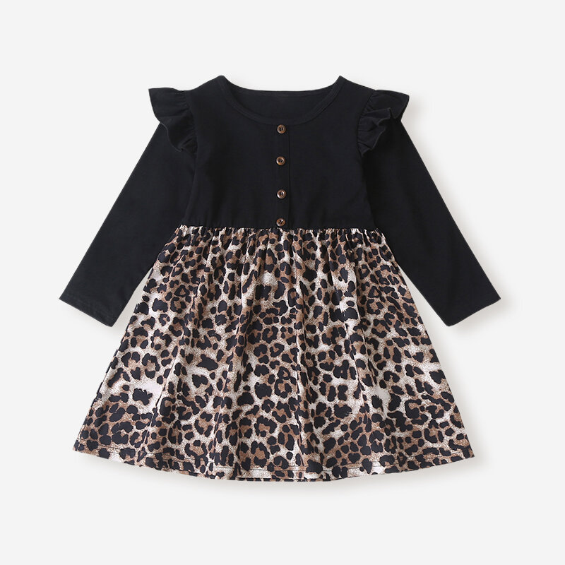 

Girl's Leopard Print Dress For 1-7Y, Black