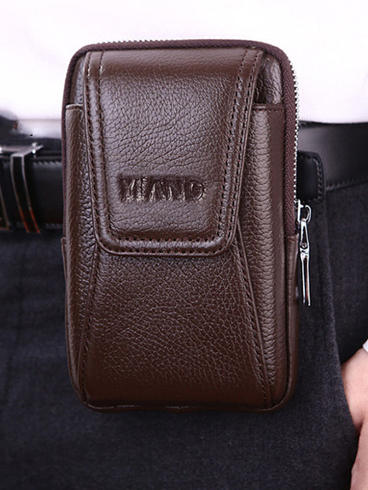 Men EDC Genuine Leather Retro 6.3 Inch Belt Phone Bag