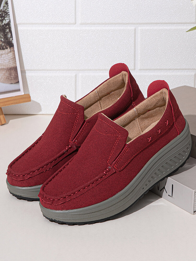 Women Solid Color Elastic Slip-on Comfortable Platform Sneakers