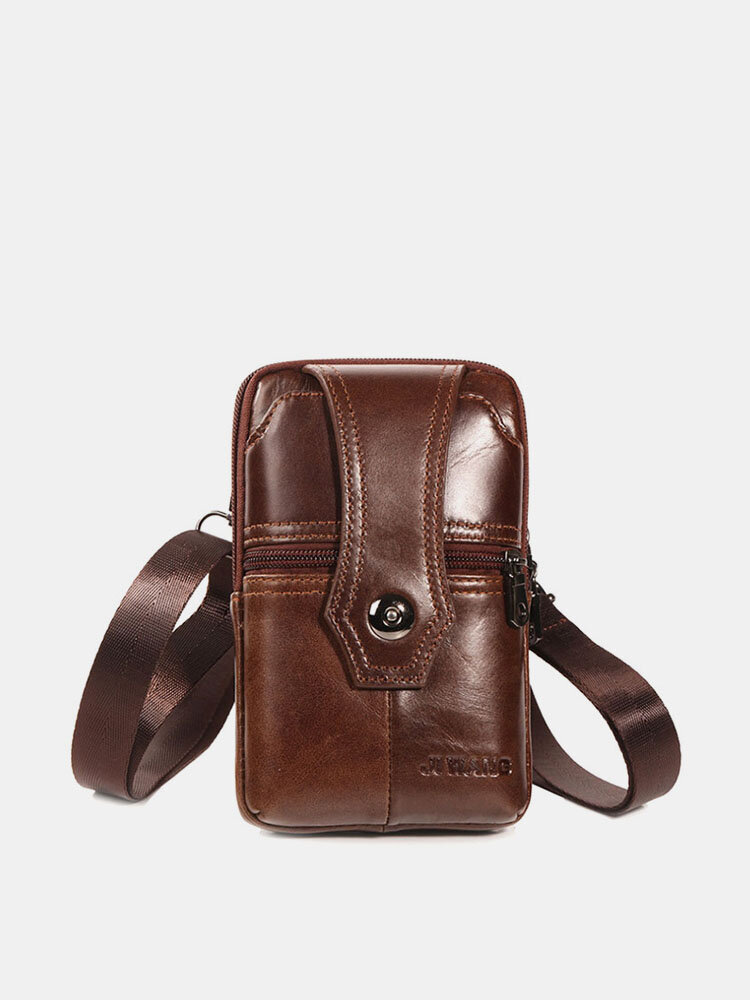 Men EDC Multi-Carry Genuine Leather 6.5 Inch Phone Holder Belt Bag Casual Crossbody Bag