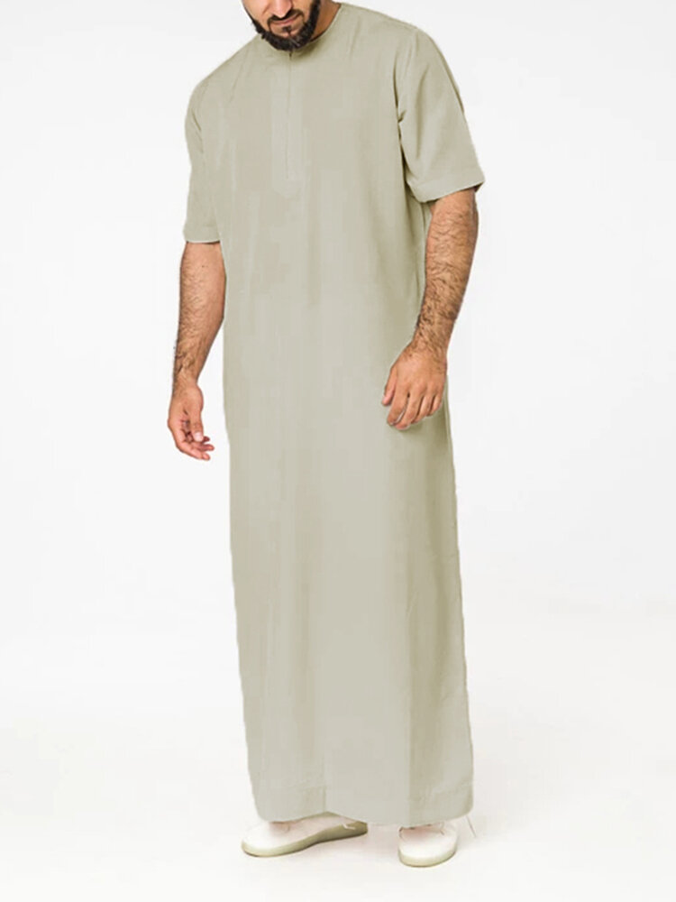 Mens Casual Long Tops Pure Color Short Sleeve Loungewear Robe