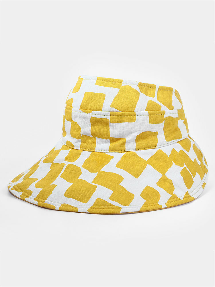 Women Polyester Cotton Double-sided Wearable Solid Irregular Color-block Print Sunshade Empty Top Hat