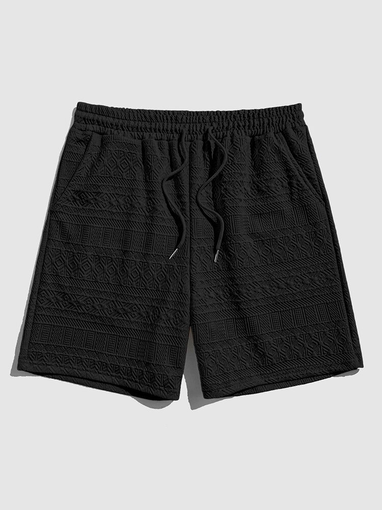 Mens Texture Knit Drawstring Waist Casual Shorts With Pocket