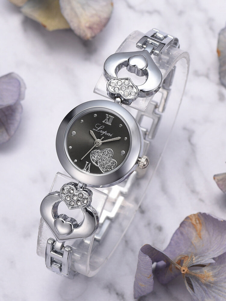 Crystal Love Heart Gift Women Wrist Watch Full Steel Casual Style Quartz Watches