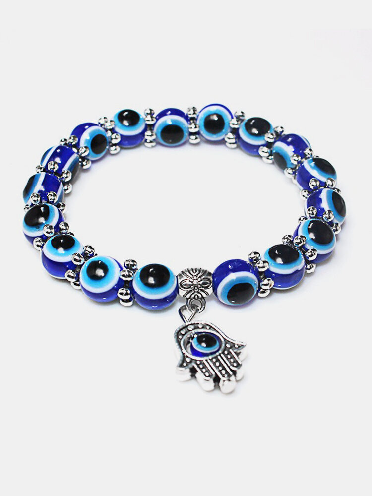 Retro Dark Blue Eye Beaded Bracelet Tima's Hand Lucky Bracelet For Women