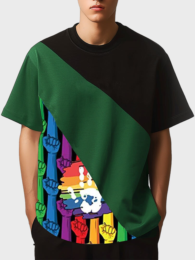Camisetas informales de manga corta para hombre Colorful con estampado a mano Cuello