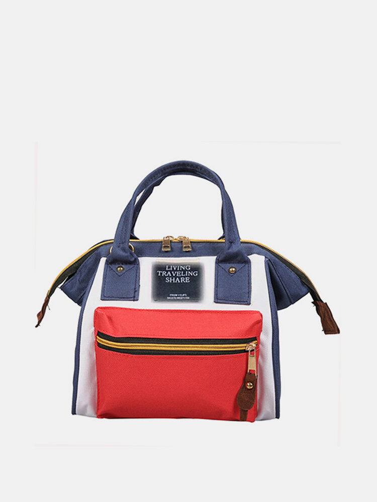 Woman Elegant Patchwork Handbag Canvas Portable Handbag Dual-Use Backpack