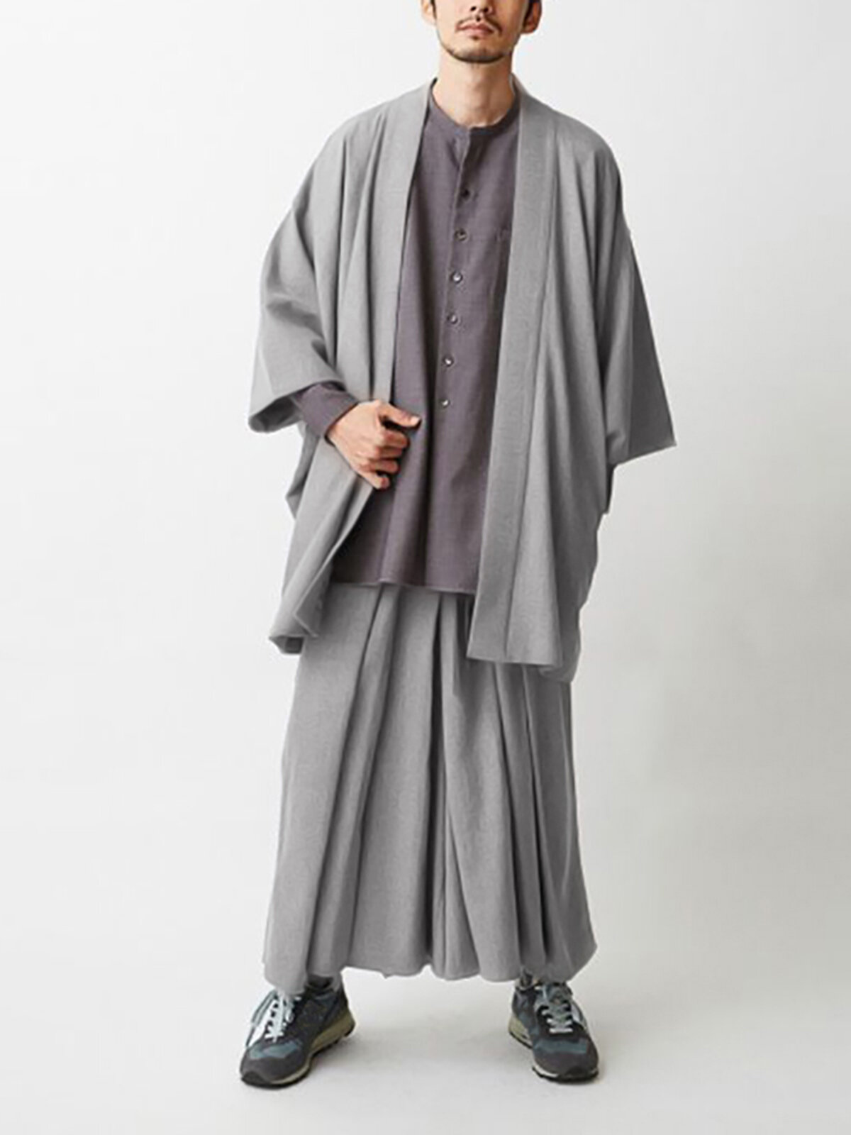 Mens Solid Casual Kimono Two Pieces Outfits