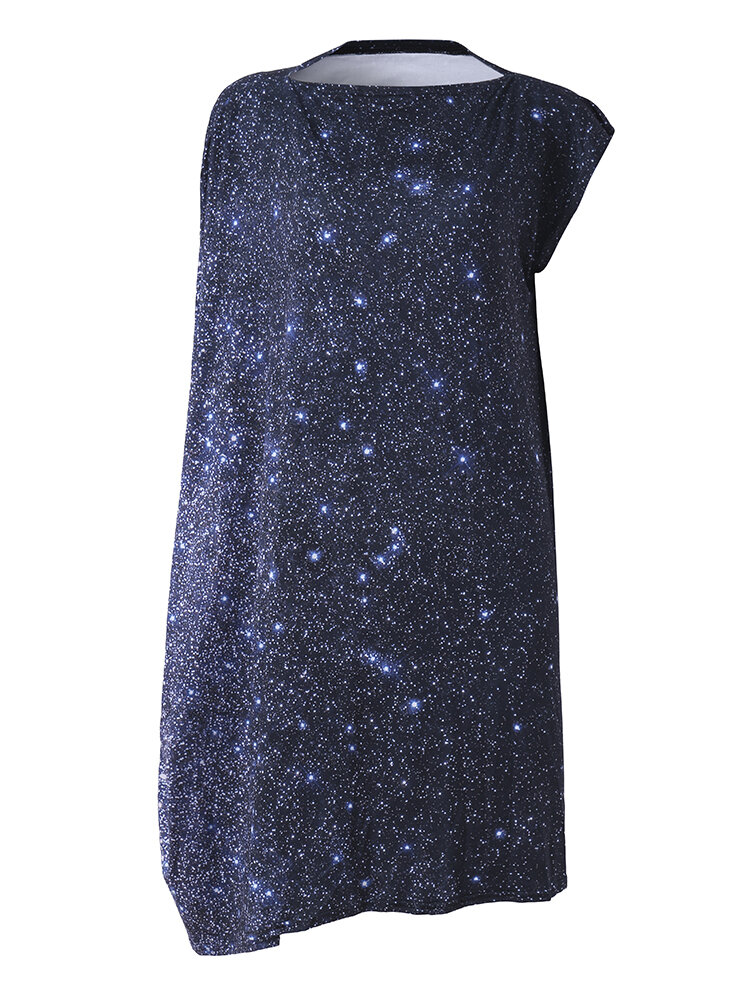 Women Casual Irregular Galaxy Print Sleeveless Dress