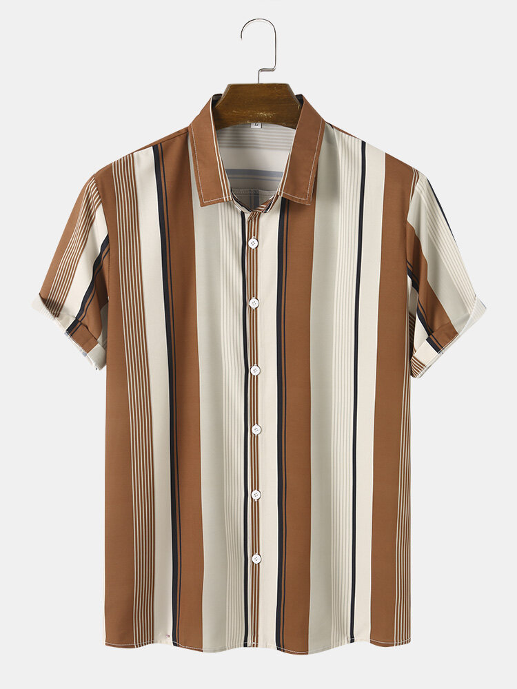 Mens Striped & Pinstripe Button Up Casual Short Sleeve Shirts