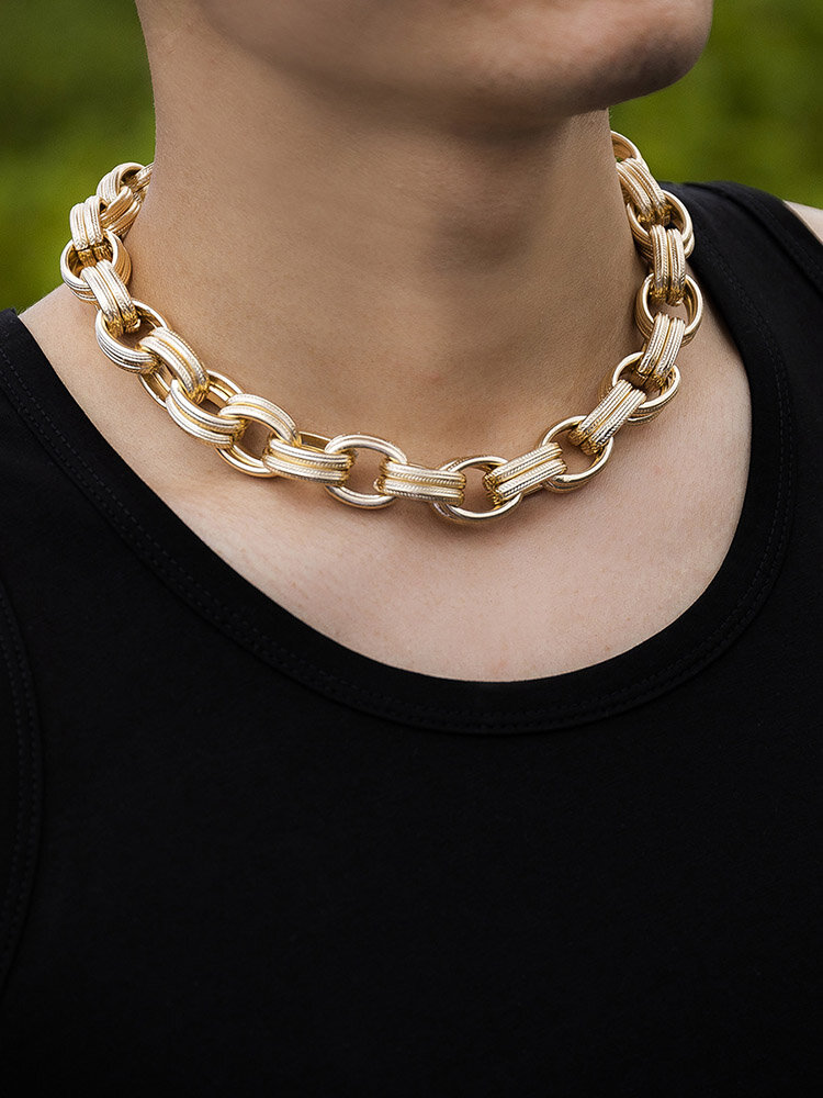 Trendy Hip Hop Double-layer O-shaped Patchwork Chain Alloy Necklace