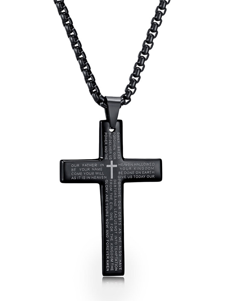 Vintage Stainless Steel Bible Mens Cross Pendant Necklaces