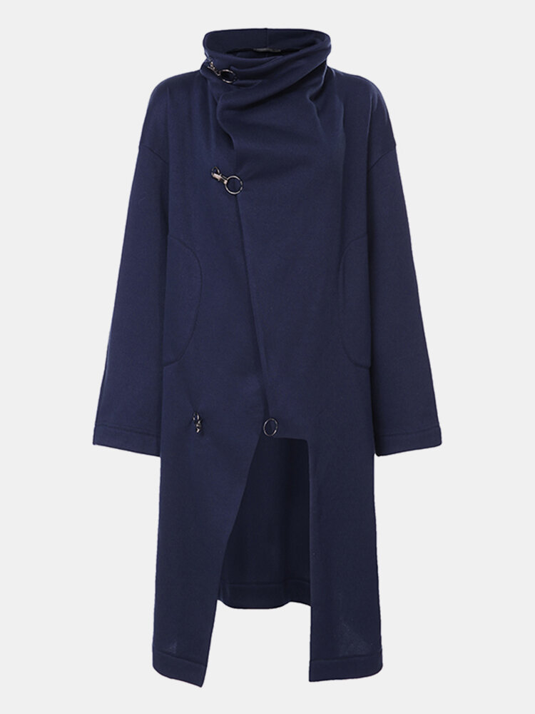 

Solid Color Asymmetrical Hem Half-collar Cape Coat for Women, Black;navy;camel
