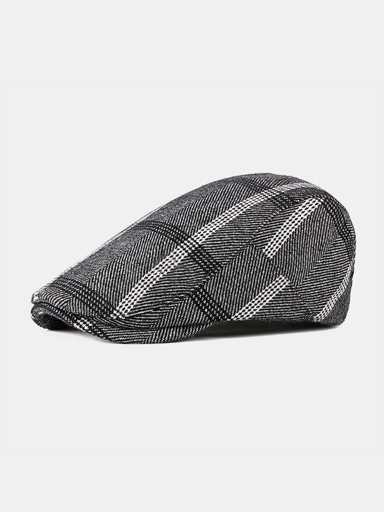 Men Cotton Stripe Outdoor Leisure Vintage British Style Wild Forward Hat Flat Cap