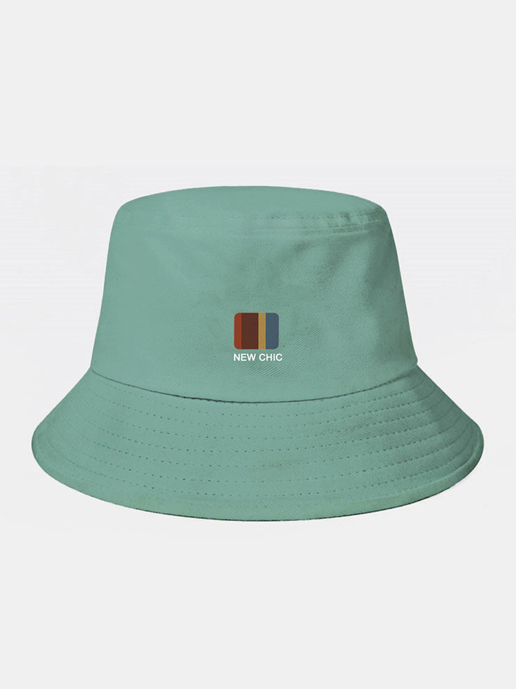 Unisex Cotton Solid Color Letter Small Color Block Pattern Print All-match Sunshade Bucket Hat