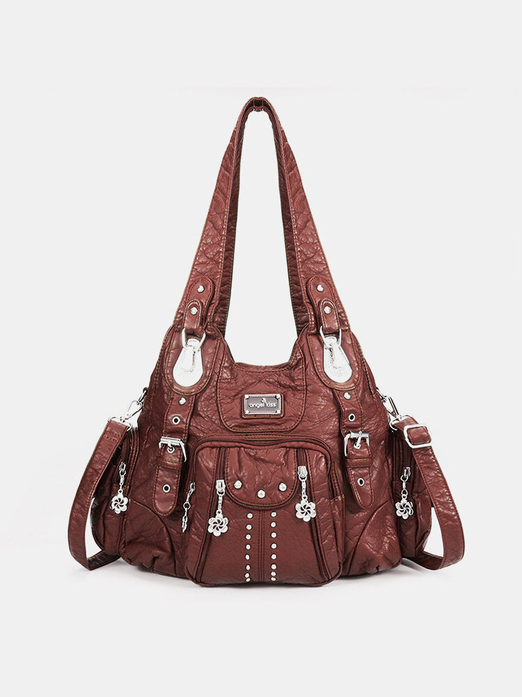 Women Hardware Multi-pockets Durable Soft Leather Shoulder Bag