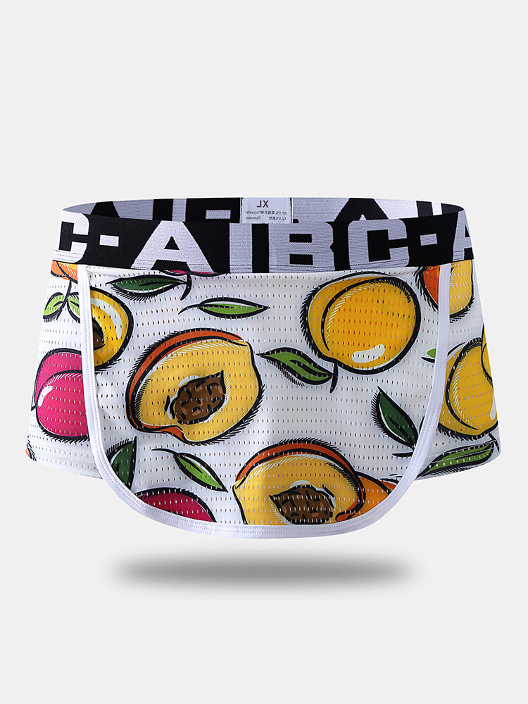Men Funny Print Boxer Briefs Sexy Skirt Patchwork Mesh Breathable Underwear