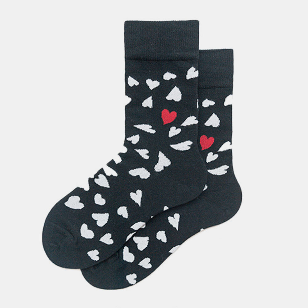 

Men And Women The Same Paragraph Cotton Socks Heart-Shaped Trend Middle Tube Socks Couple, Black