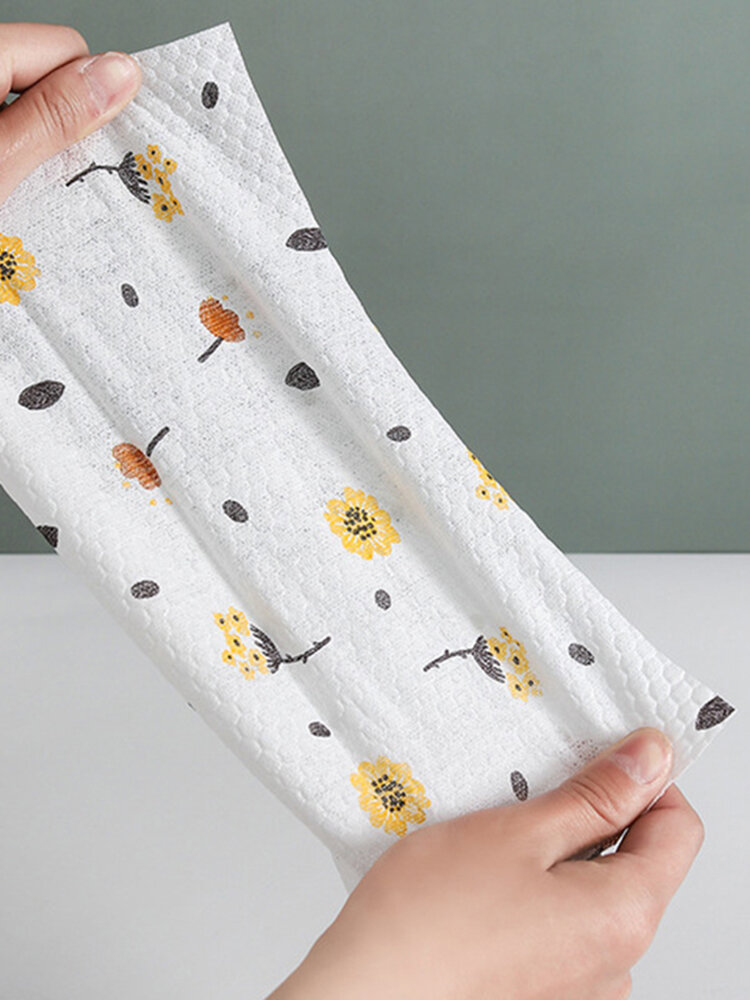 Household Kitchen Printed Lazy Rags Non-Woven Fabric Wet-Dry Dual Purpose Disposable Dishcloths