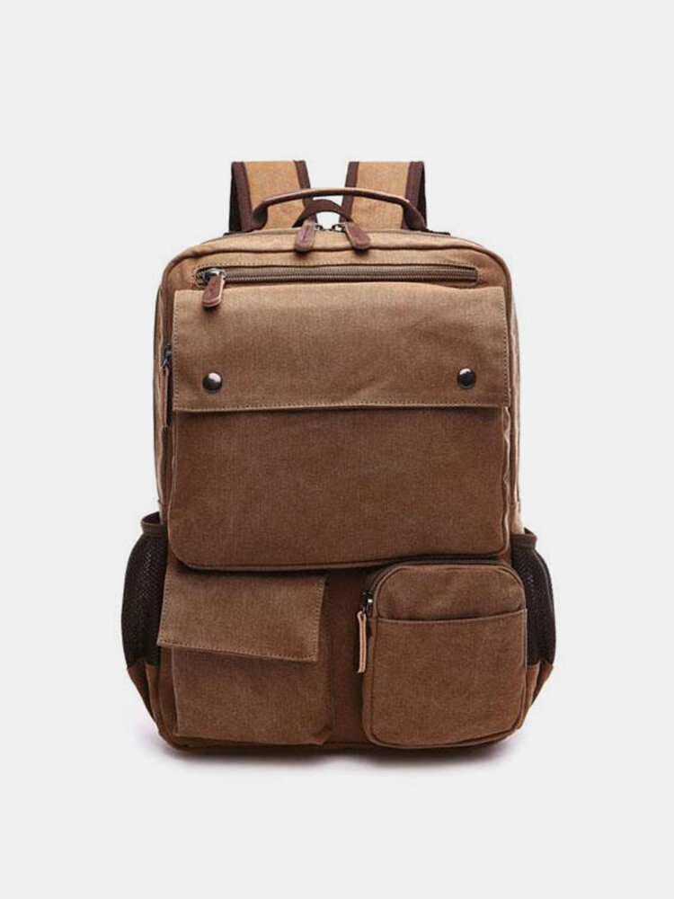 Men Multi-pocket Canvas Casual Shoulder Bags Large Capacity Backpack Travel School Sports Bags