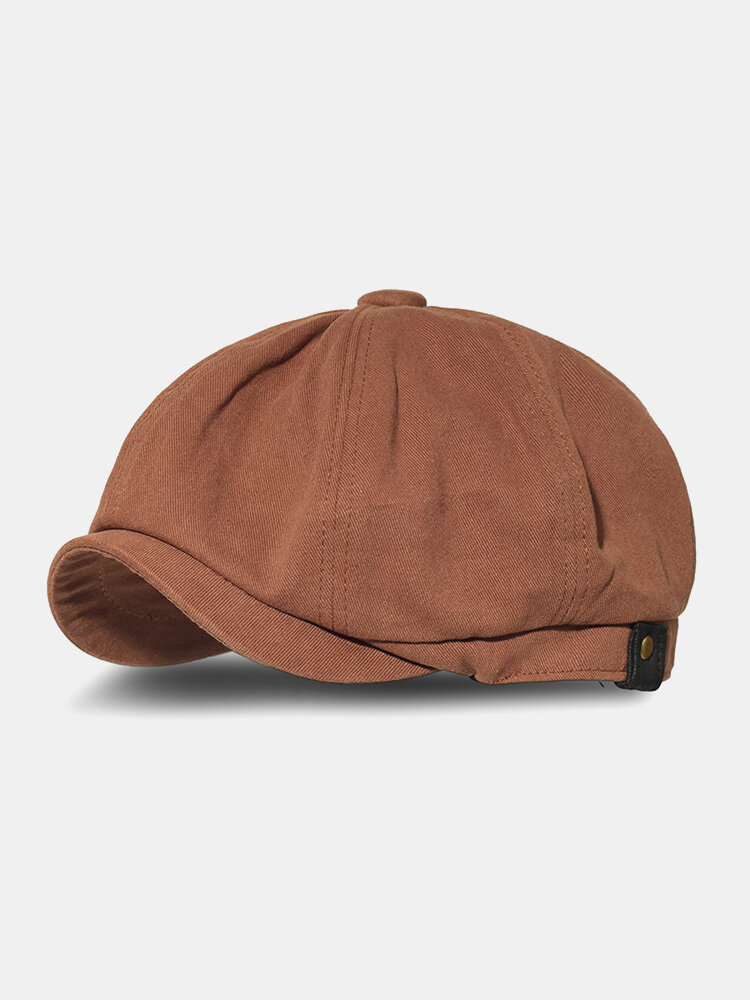 Men Cotton Solid Color Simple Casual Octagonal Hat Berets