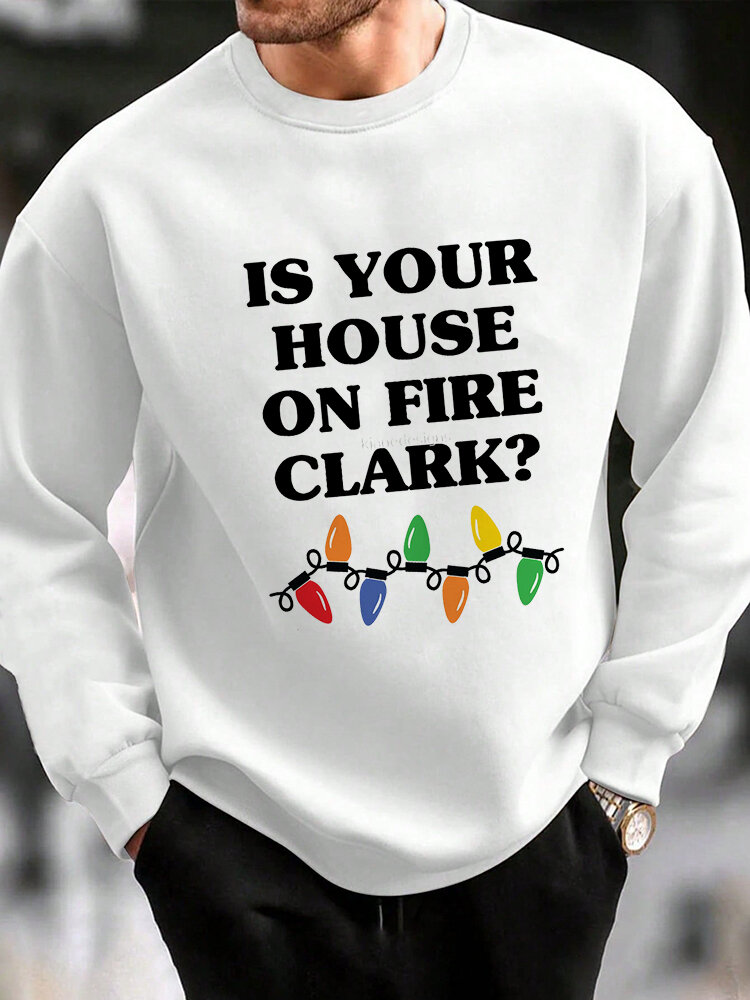 ChArmkpR Mens Christmas Slogan Print Crew Neck Loose Pullover Sweatshirts