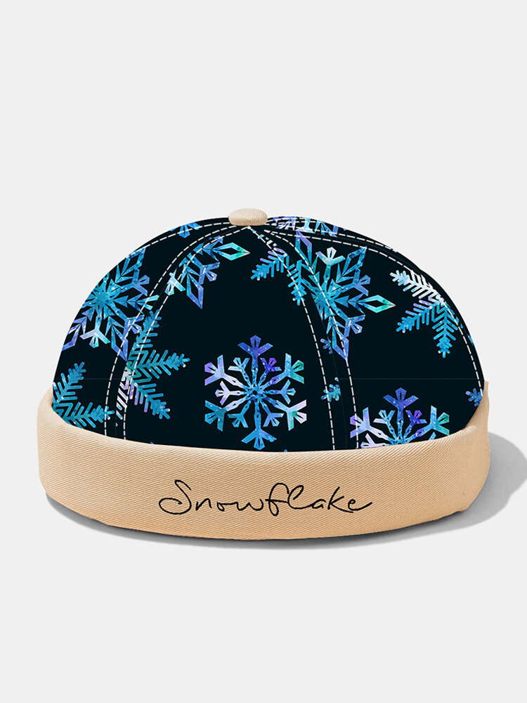 Unisex Polyester Cotton Overlay Colorful Snowflake Pattern Letter Embroidery Brimless Beanie Landlord Cap Skull Cap
