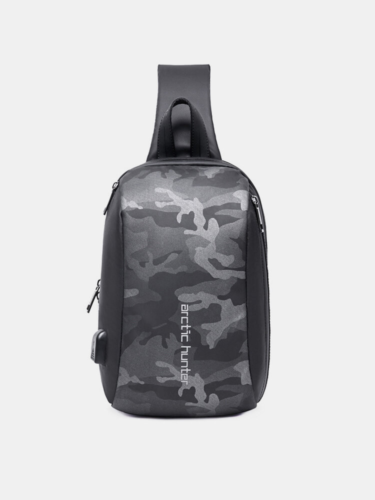 Men Oxford USB Charging Multi-Layers Large Capacity Waterproof Crossbody Bag Chest Bag Sling Bag