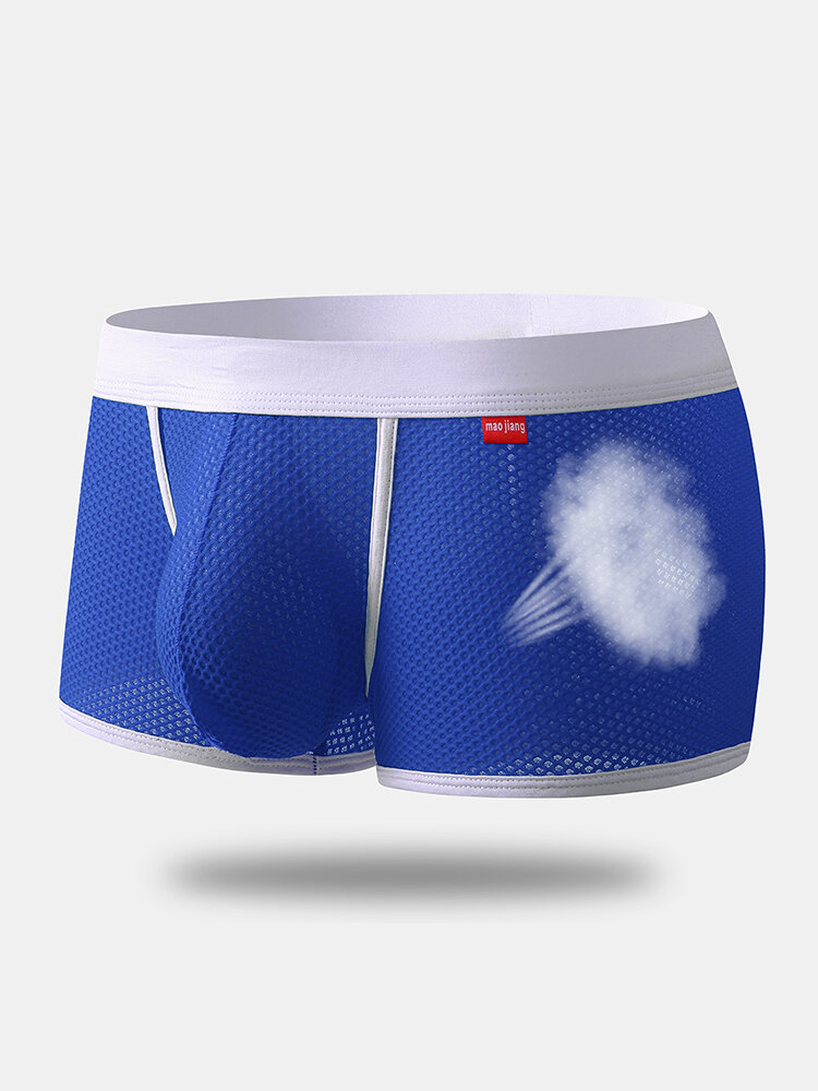 Men Sexy Plain Boxer Briefs Breathable Patchwork U Convex Pouch Underwear