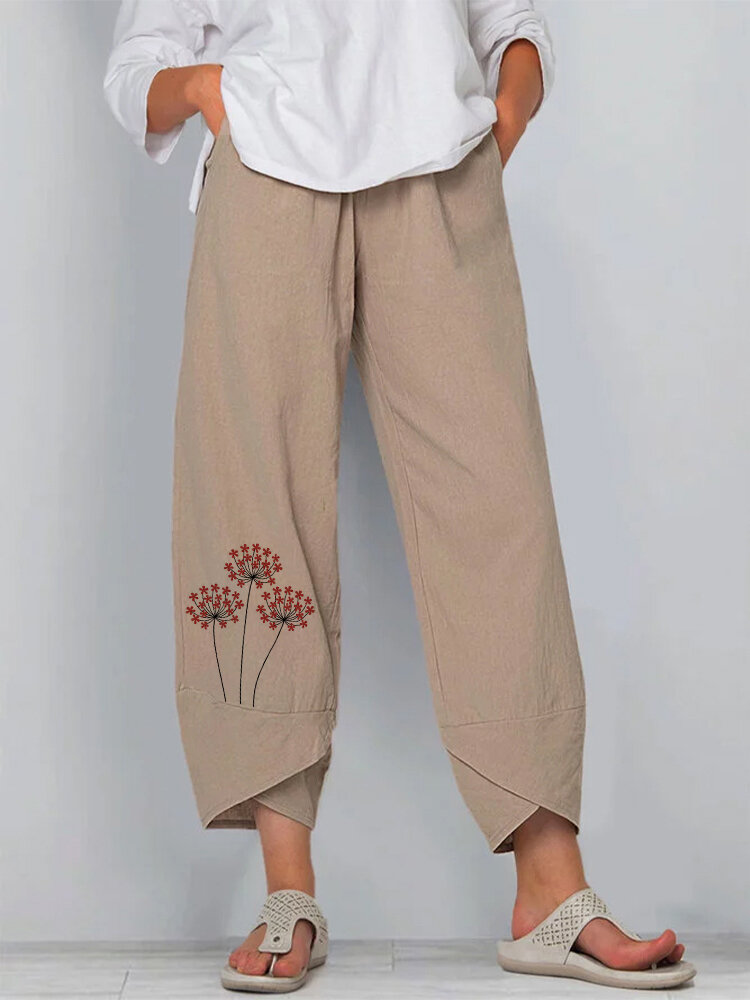Floral Printed Casual Elastic Waist Pants For Women