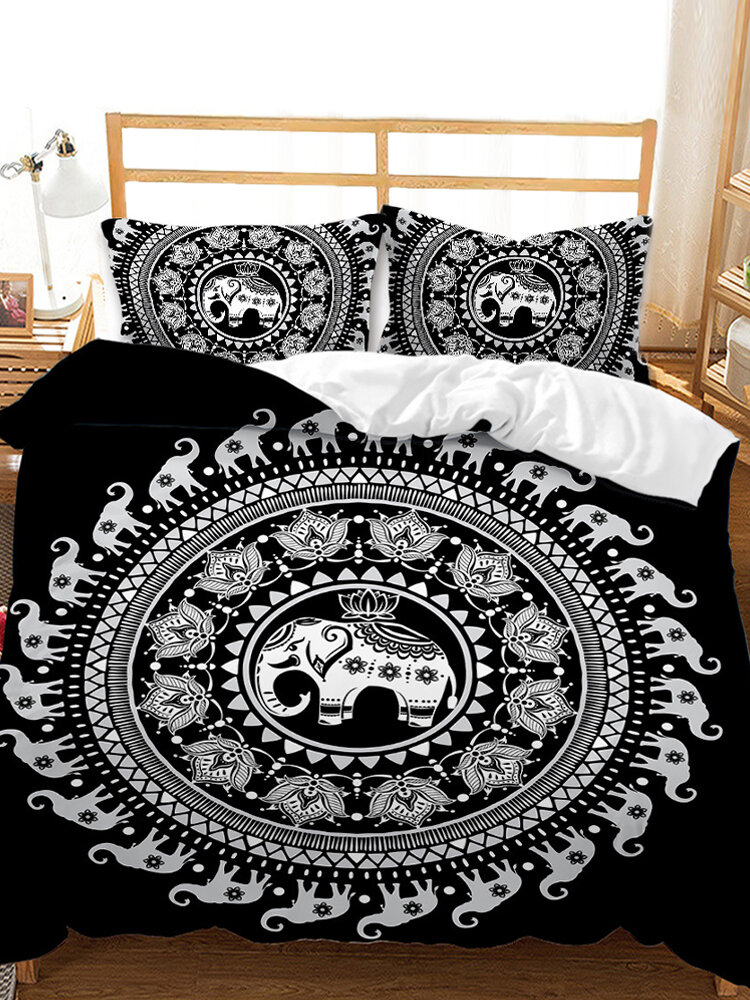 

2/3 Pcs Bohemian National Style Elephant Pattern Comfy Bedding Set Duvet Cover Pillowcase