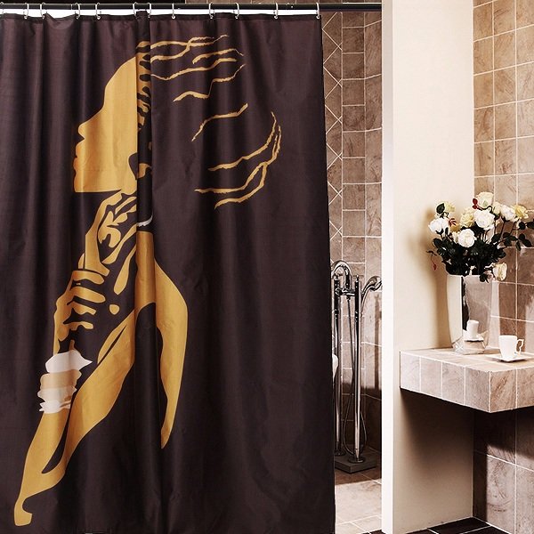 66x72 Inch African Woman Pattern Cartoon Waterproof Bathroom Shower Curtain With 12 Hooks