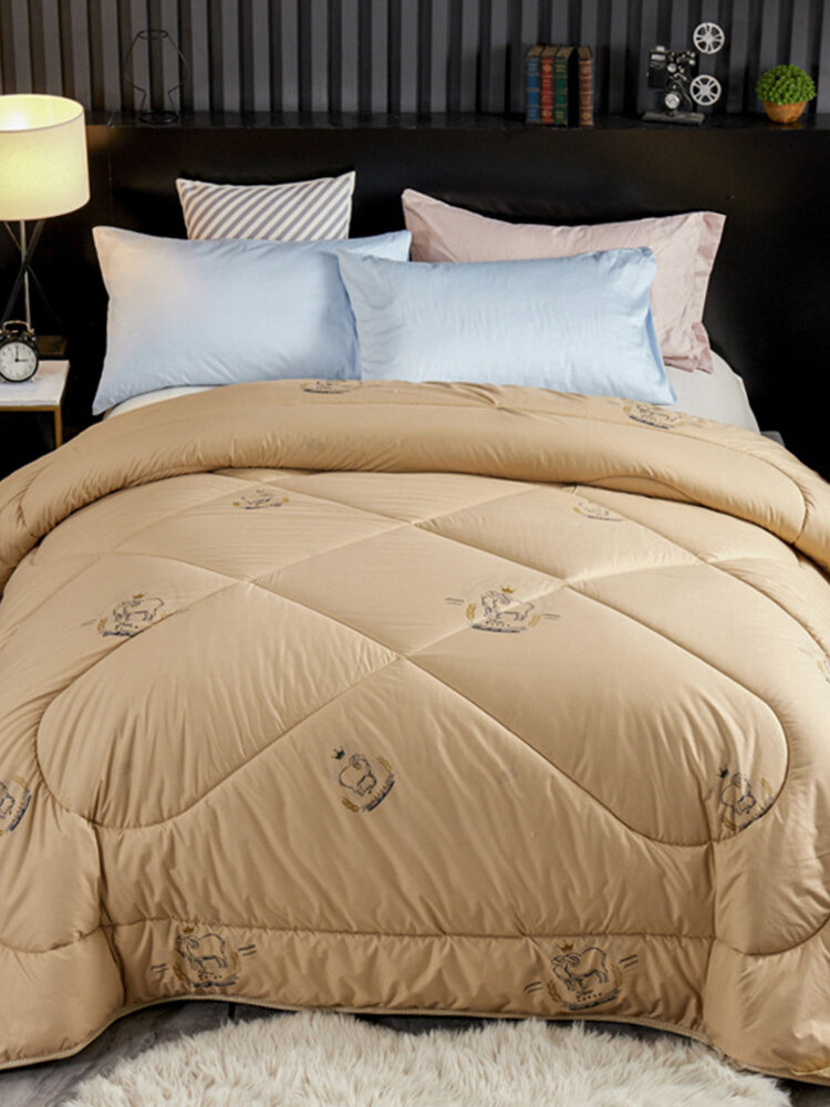 

Wool Quilt Thickened Warm Cashmere Quilt Comfy Bedding Wool Fill Coverlet Quilt, Gray;camel