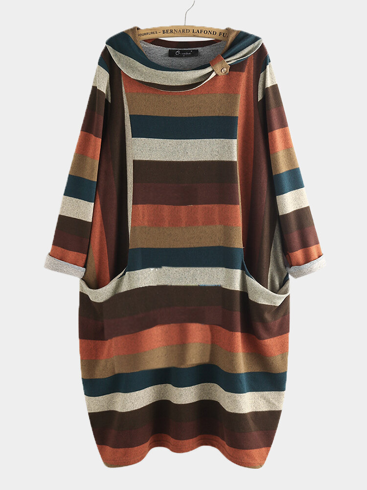 Multicolor Striped Pachwork Heap Collar Plus Size Sweatshirt