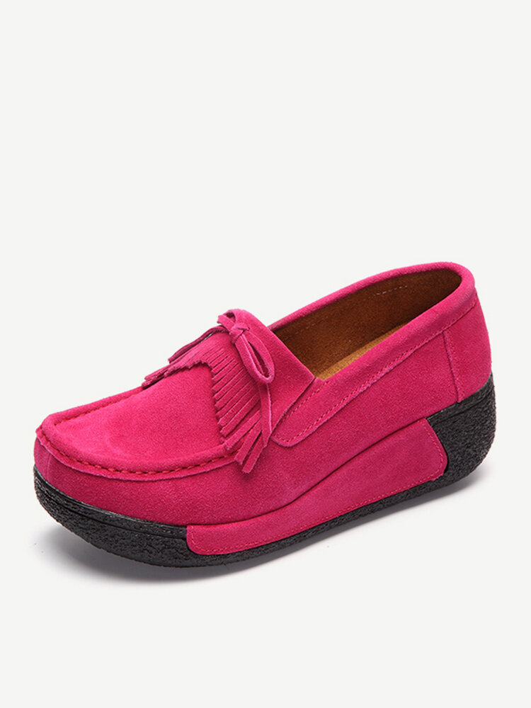 Tassel Bowknot Slip On Platform Color Match Shoes