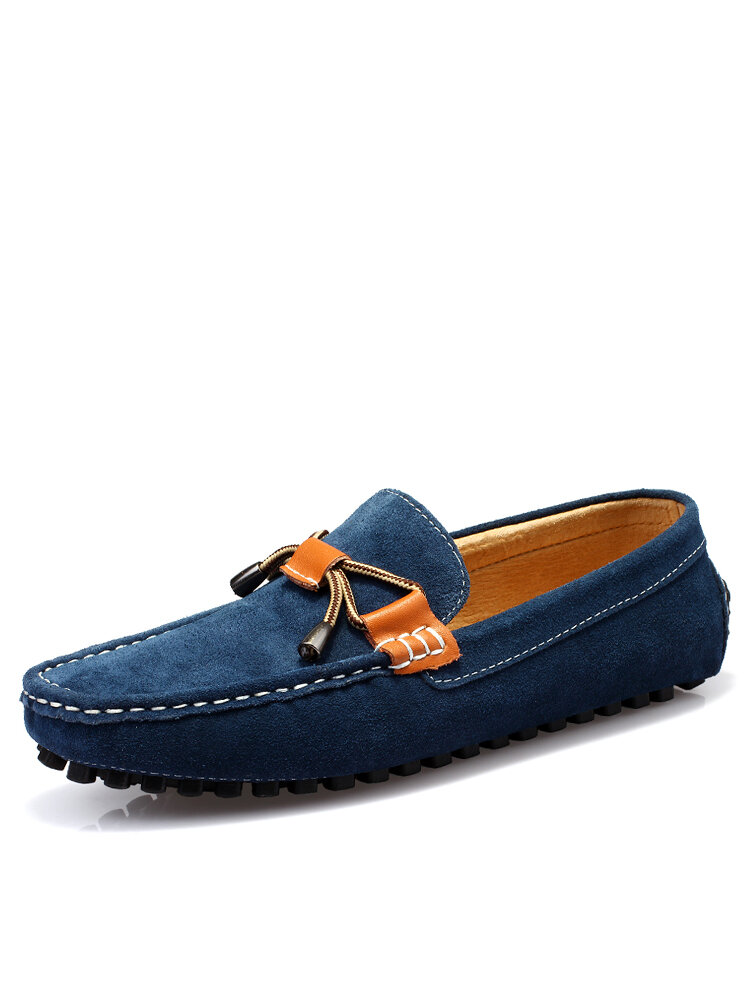 

Men Genuine Cow Leather Bow Decorated Loafers Slip On Causal Driving Shoes, Yellow brown;dark blue;wine red