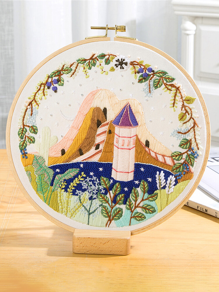 DIY Landscape Flower Embroidery Kit With Hoop Needlework Scenery Cross Stitch Handcraft Gift Art Home Decor