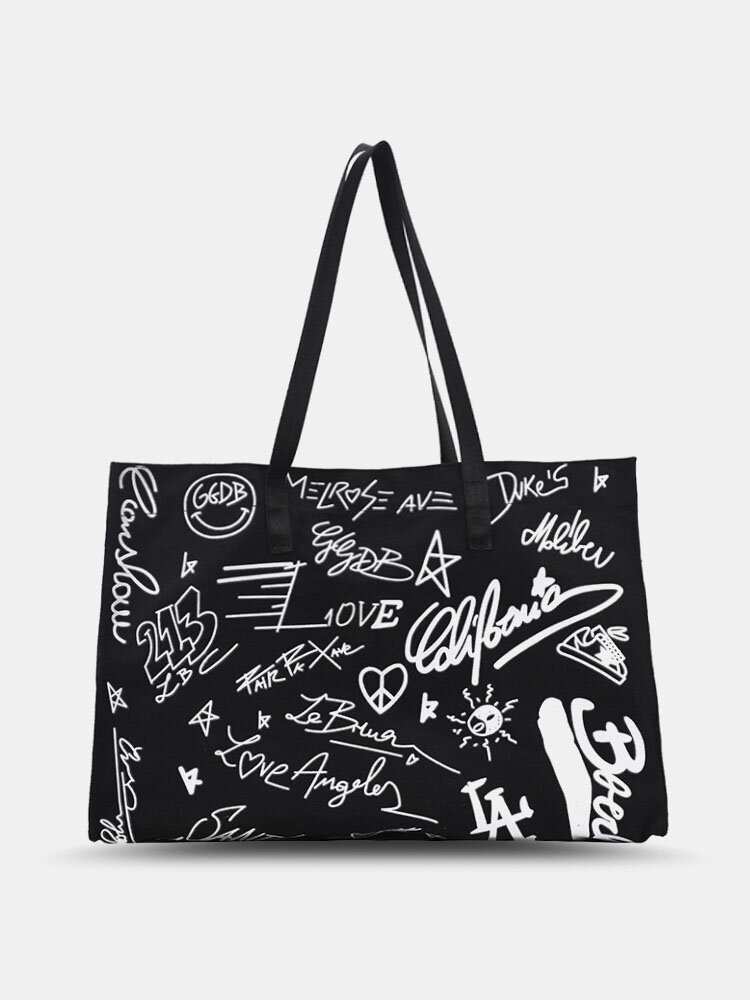 Women Canvas Large Capacity Graffiti Pattern Printed Handbag Shoulder Bag Tote Shopping Bag