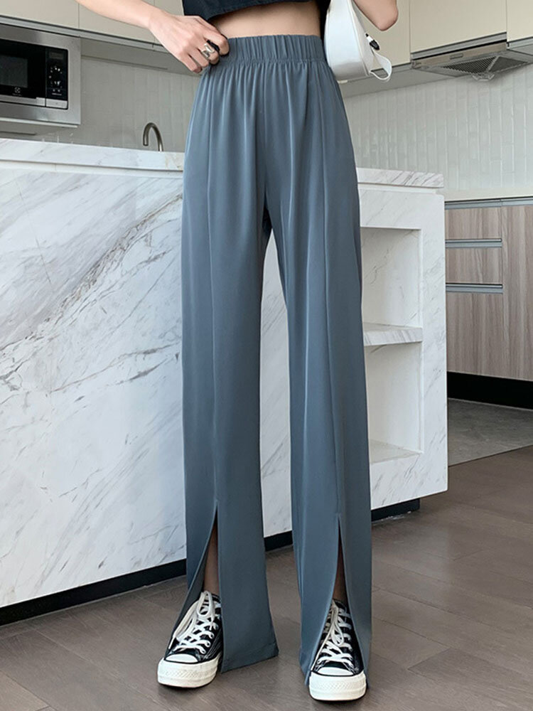 Pantalon décontracté à jambe large et à taille élastique pour femmes