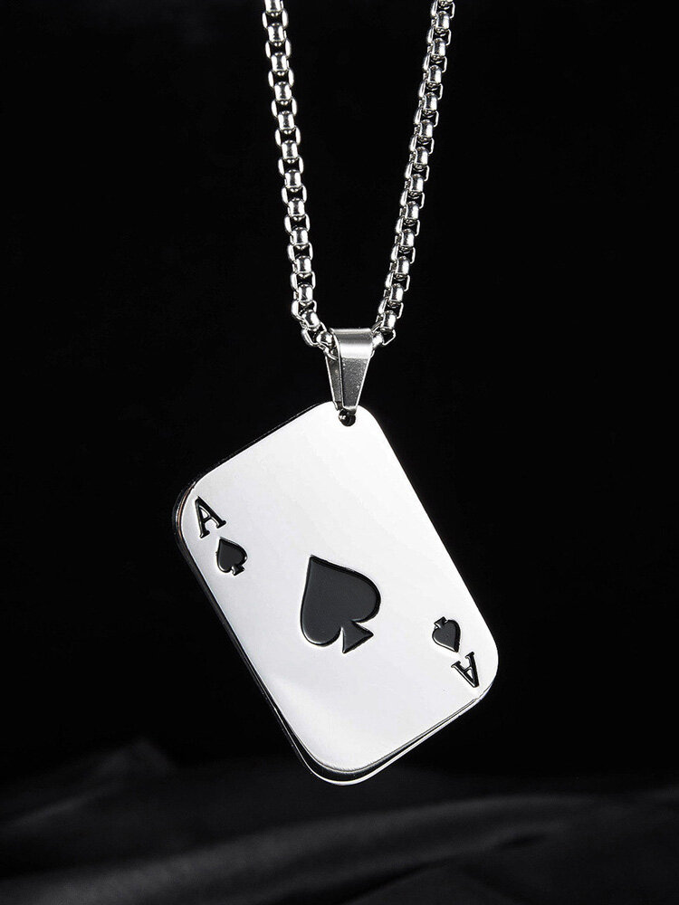 Trendy Hip-hop Poke Playing Card Stainless Steel Alloy Necklace Pandent