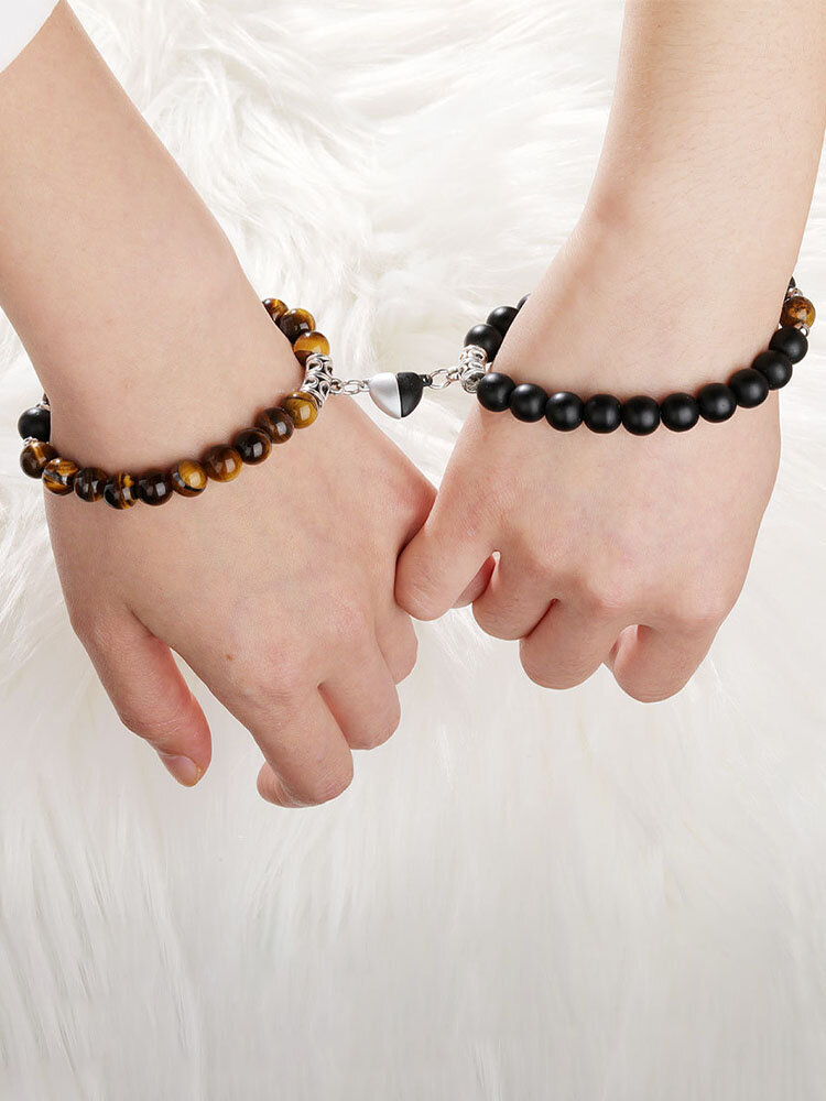 2 Pcs/Set Trendy Vintage Natural Stone Beads Beaded Magnetic Pendant Couple Bracelets от Newchic WW
