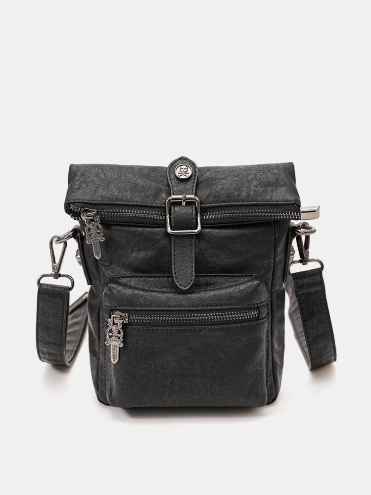 Men Black PU Leather Crossbody Bag Shoulder Bag Mini Phone Bag