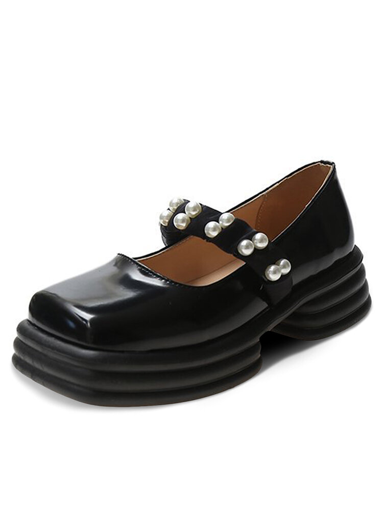 Sapatos femininos com biqueira quadrada confortável com plataforma Mary Jane