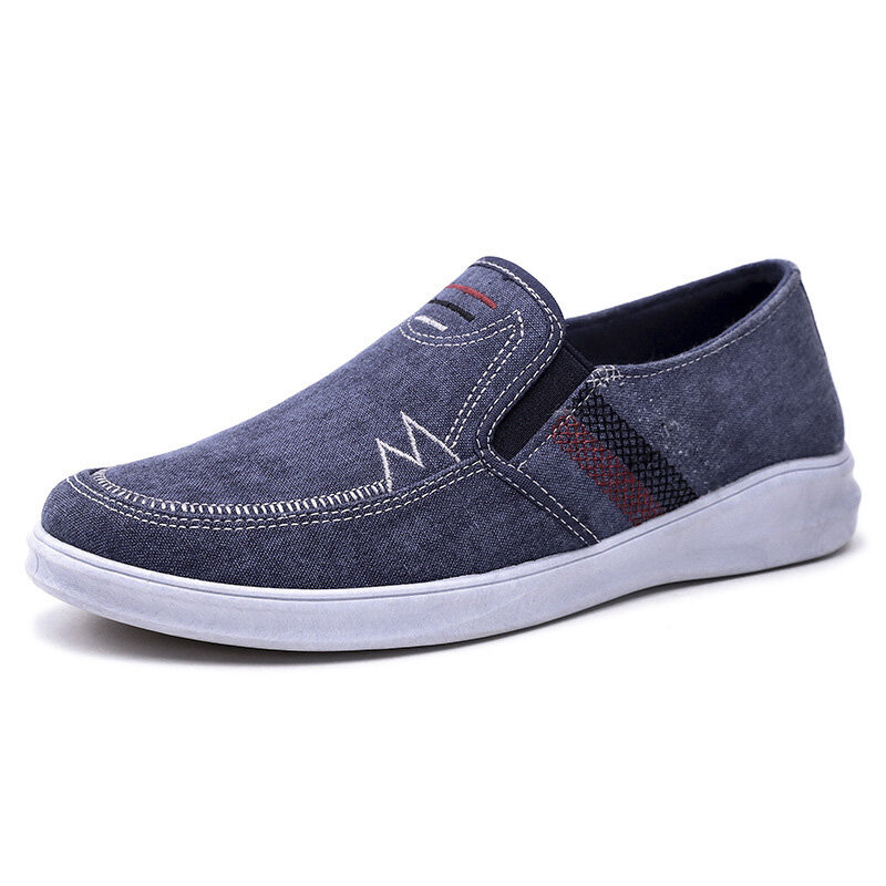 Men Washed Canvas Comfy Soft Sole Flat Slip On Casual Shoes